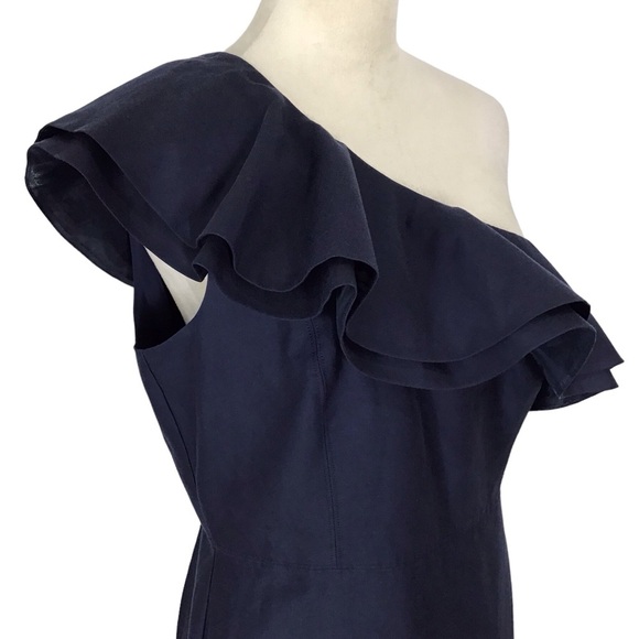 J Crew Navy Blue One Shoulder Ruffle Dress NWT Size 10 NEW - Picture 8 of 10